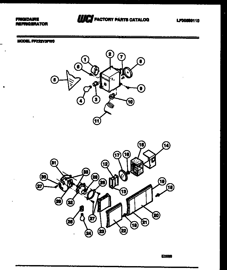 Frigidaire FPZ22V3FL0 refrigerator control assembly, damper control assembly and f diagram
