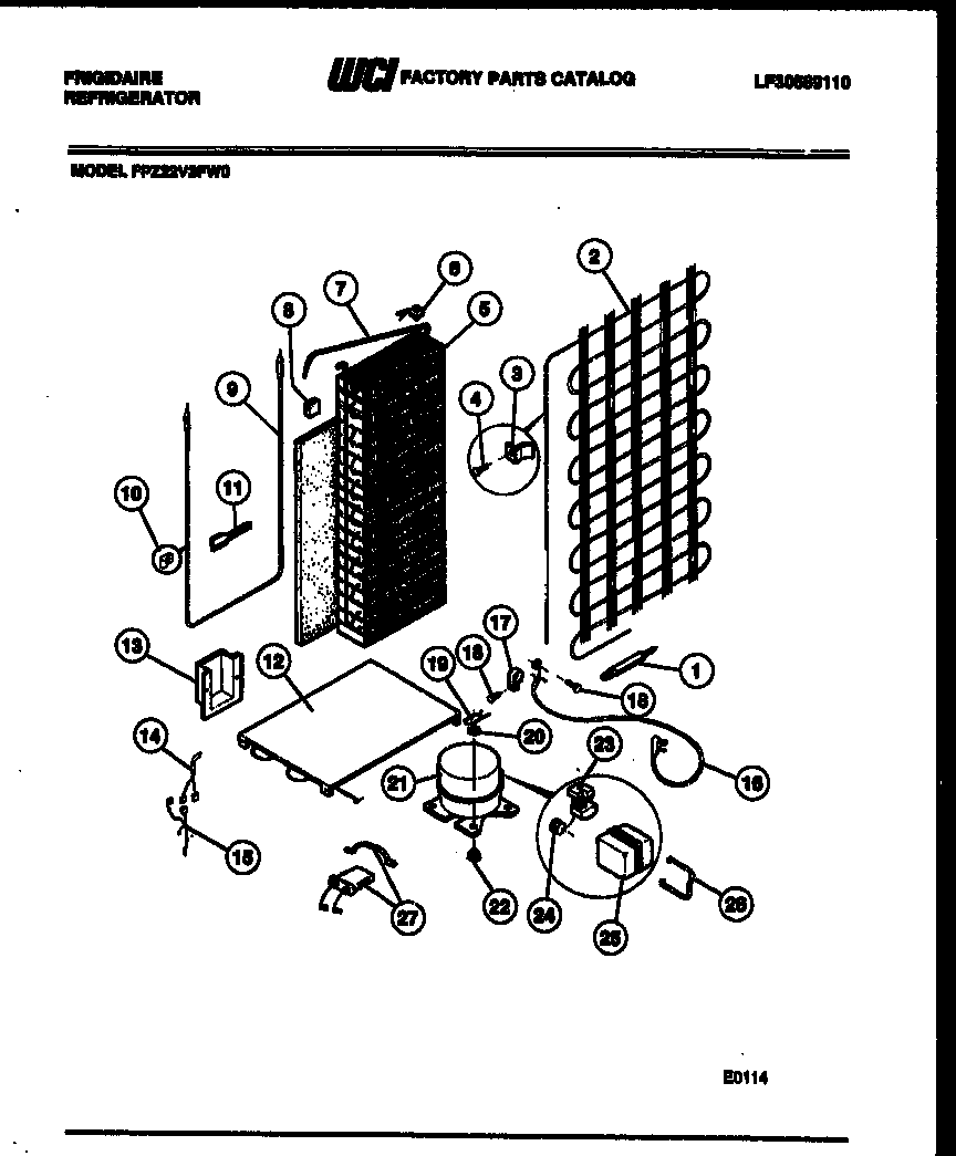 Frigidaire FPZ22V3FL0 system and automatic defrost parts diagram