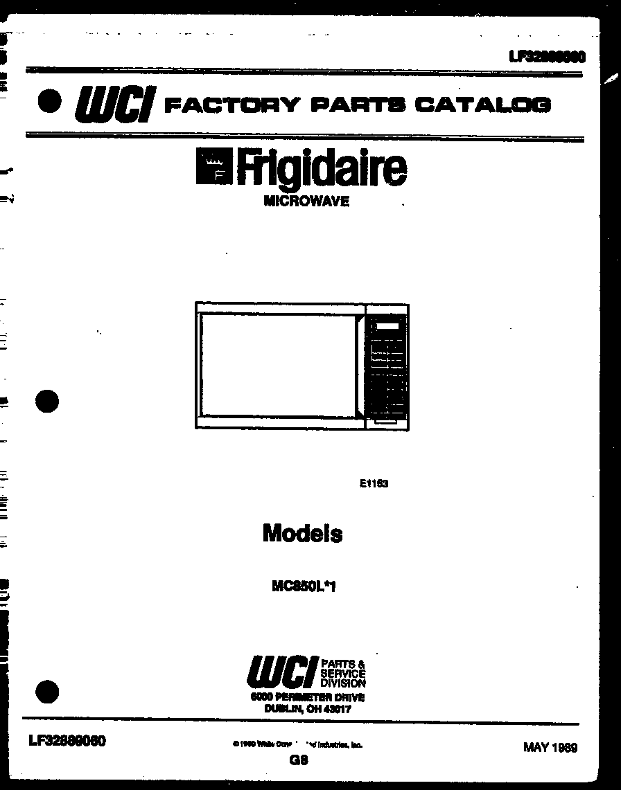 Frigidaire MC850L1 front cover diagram