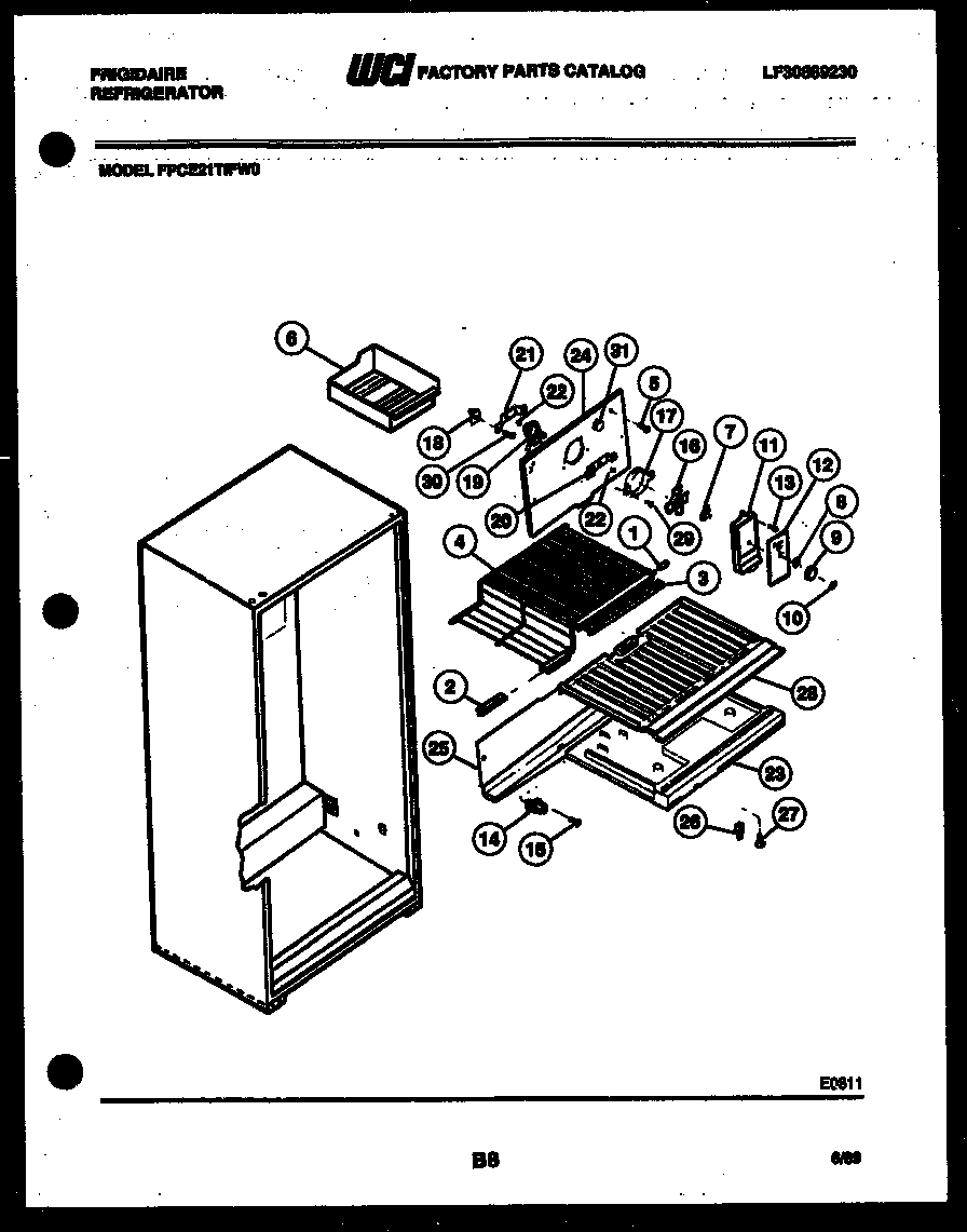 Frigidaire FPCE21TIFL0 shelves and supports diagram