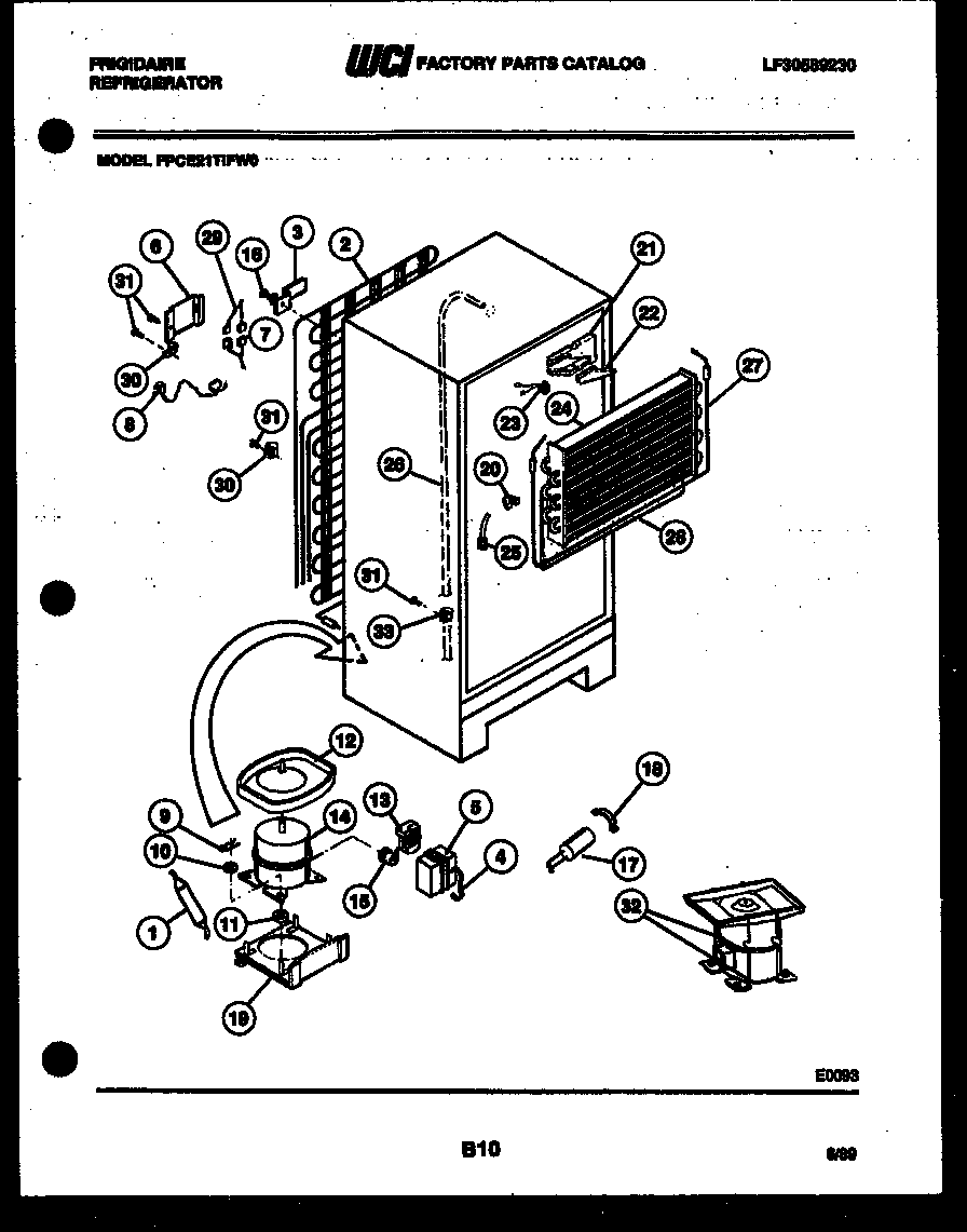 Frigidaire FPCE21TIFL0 system and automatic defrost parts diagram