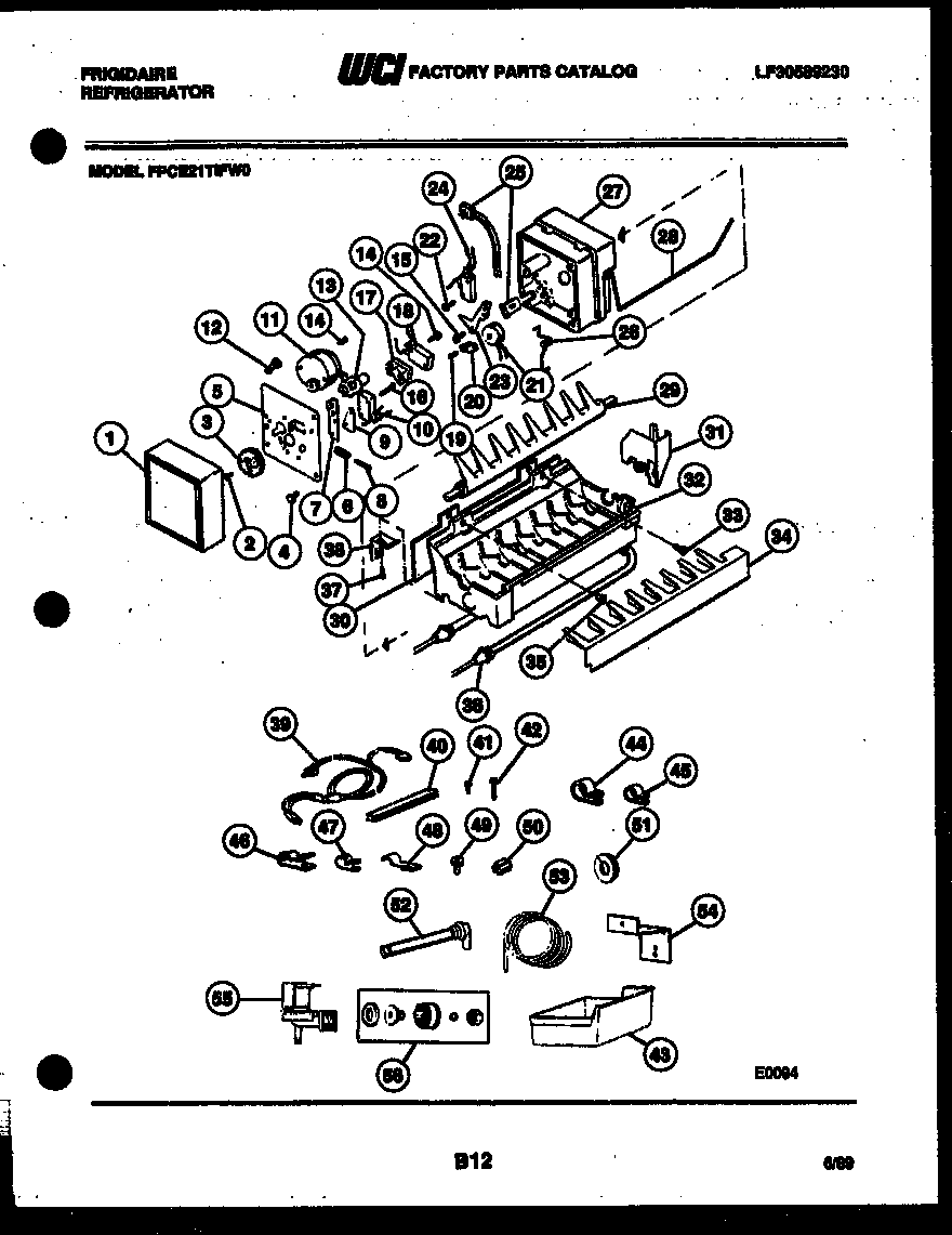 Frigidaire FPCE21TIFL0 ice maker and installation parts diagram