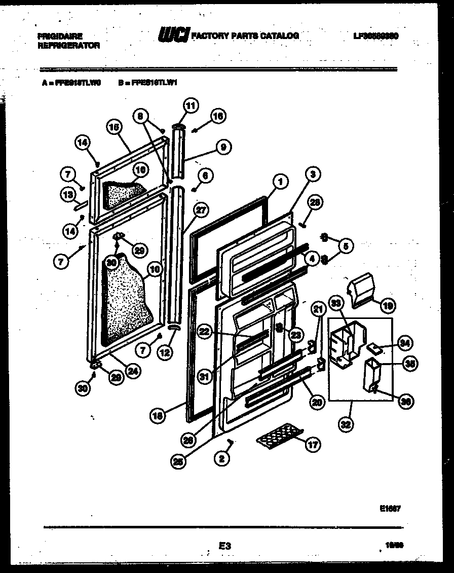 Frigidaire FPES18TLH1 door parts diagram