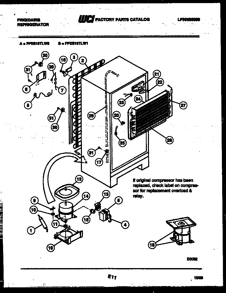 Frigidaire FPES18TLH1 system and automatic defrost parts diagram