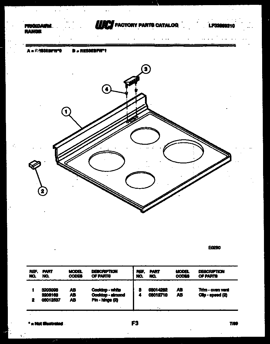 Frigidaire RES36BFW0 cooktop parts diagram