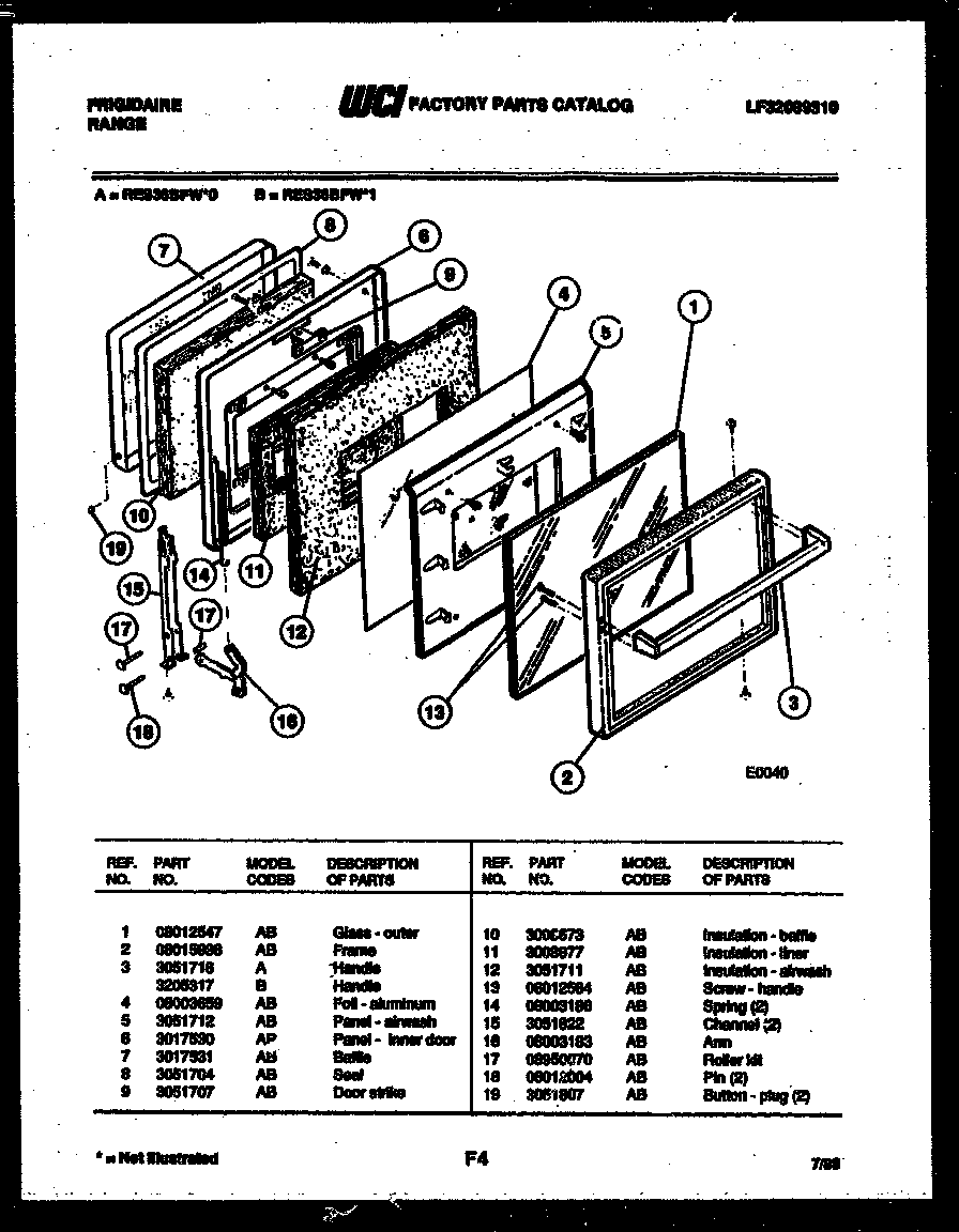Frigidaire RES36BFW0 door parts diagram