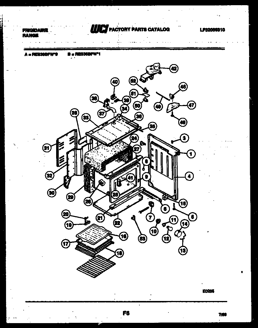 Frigidaire RES36BFW0 body parts diagram