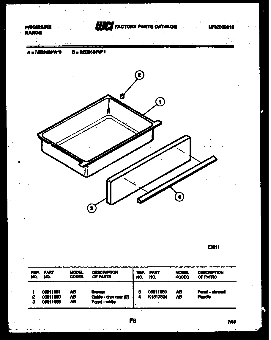 Frigidaire RES36BFW0 drawer parts diagram