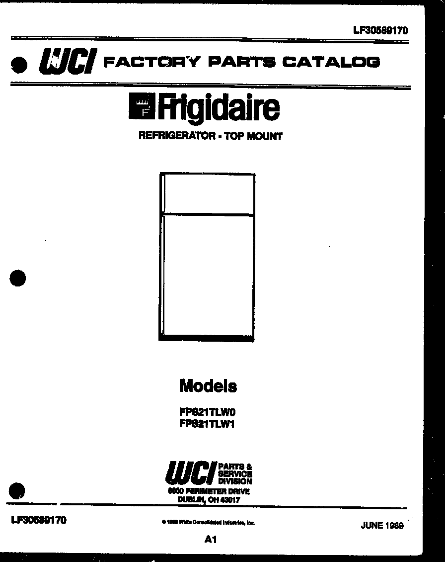 Frigidaire FPS21TLA0 cover page diagram