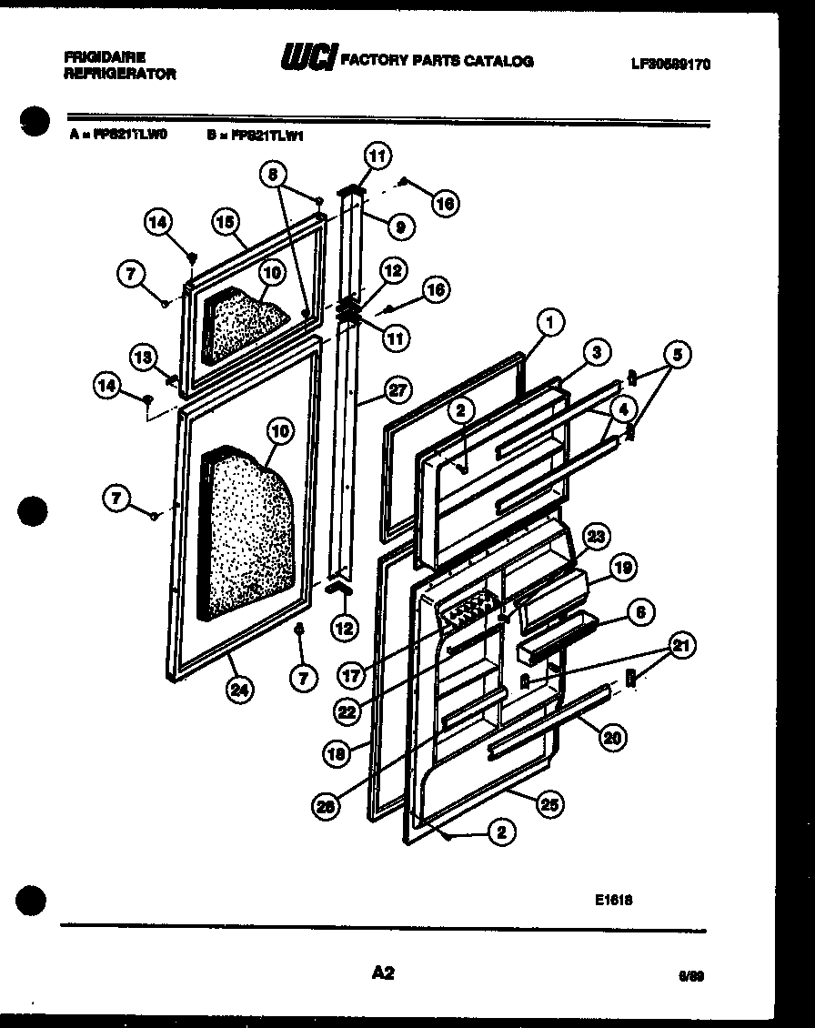 Frigidaire FPS21TLA0 door parts diagram