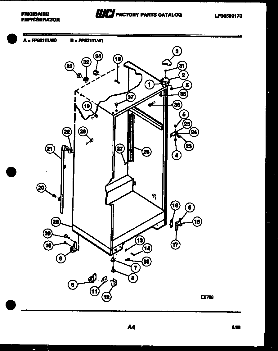 Frigidaire FPS21TLA0 cabinet parts diagram