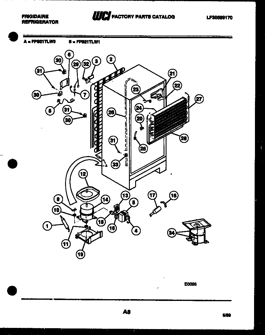Frigidaire FPS21TLA0 system and automatic defrost parts diagram