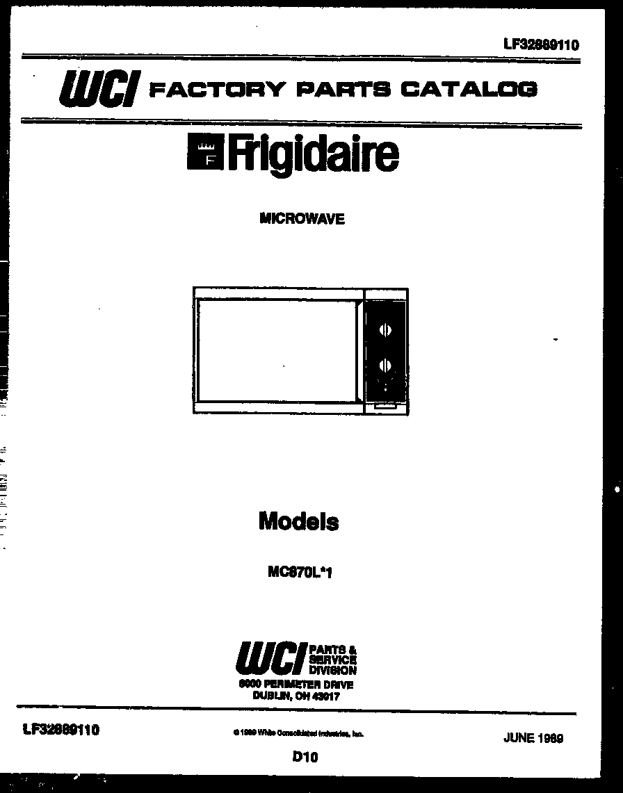 Frigidaire MC870L1 front cover diagram
