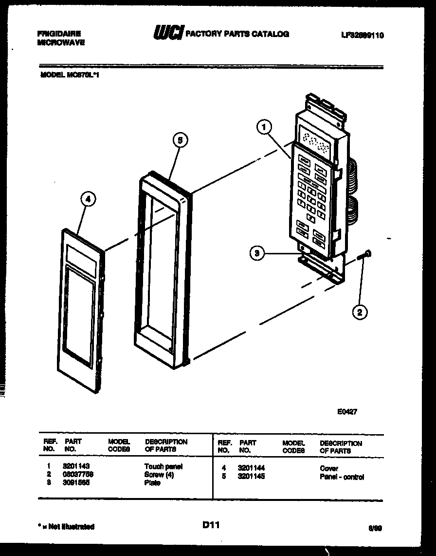 Frigidaire MC870L1 control panel diagram