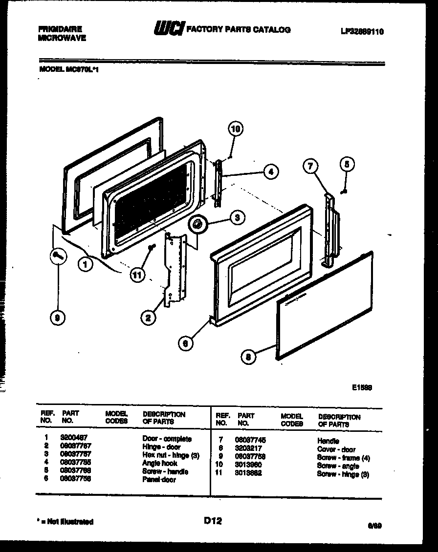 Frigidaire MC870L1 door parts diagram