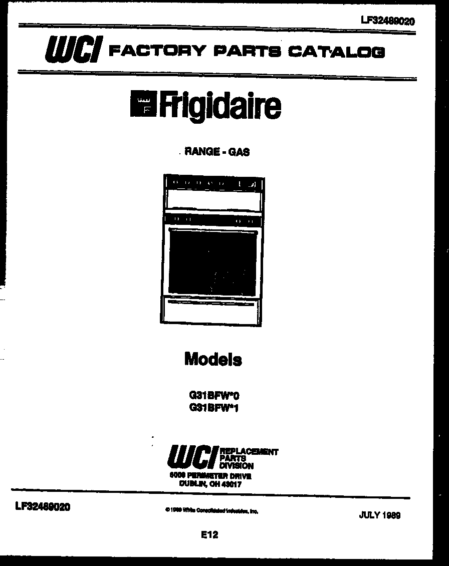 Frigidaire G31BFL0 cover page diagram
