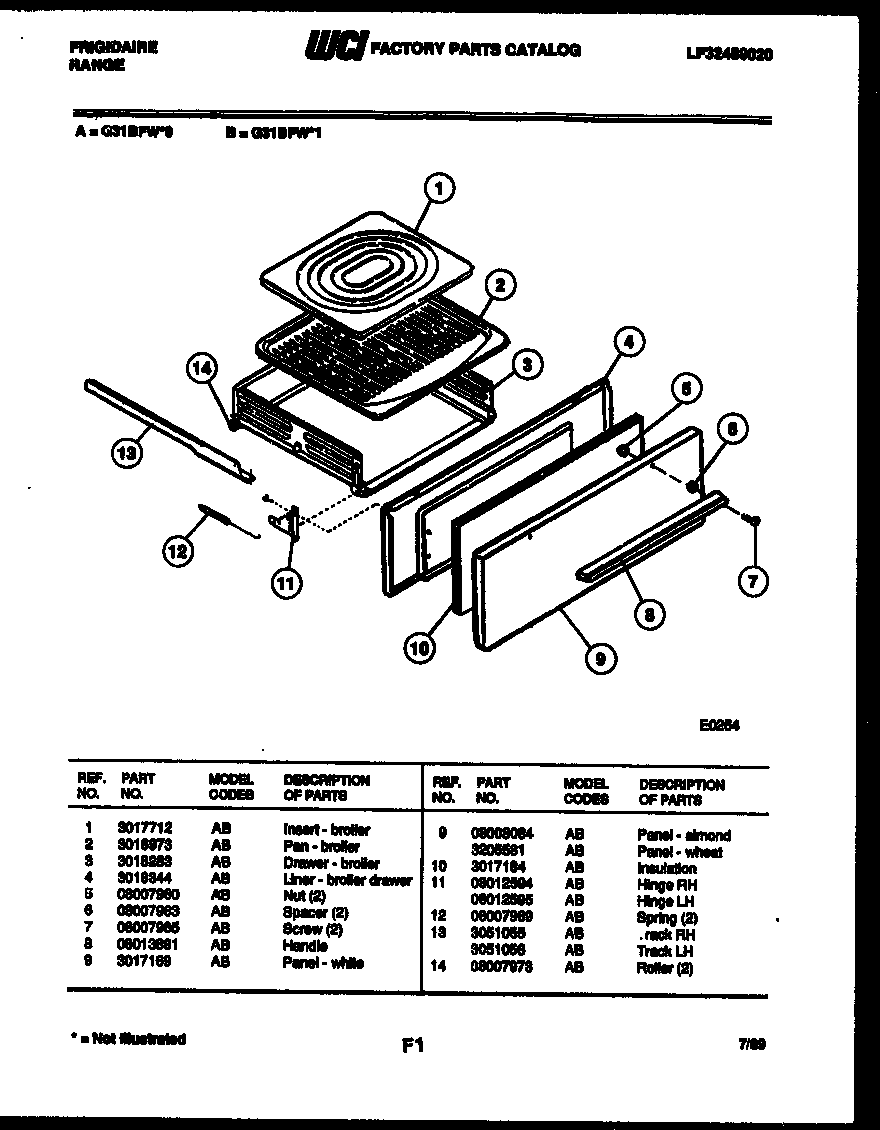 Frigidaire G31BFL0 broiler drawer parts diagram