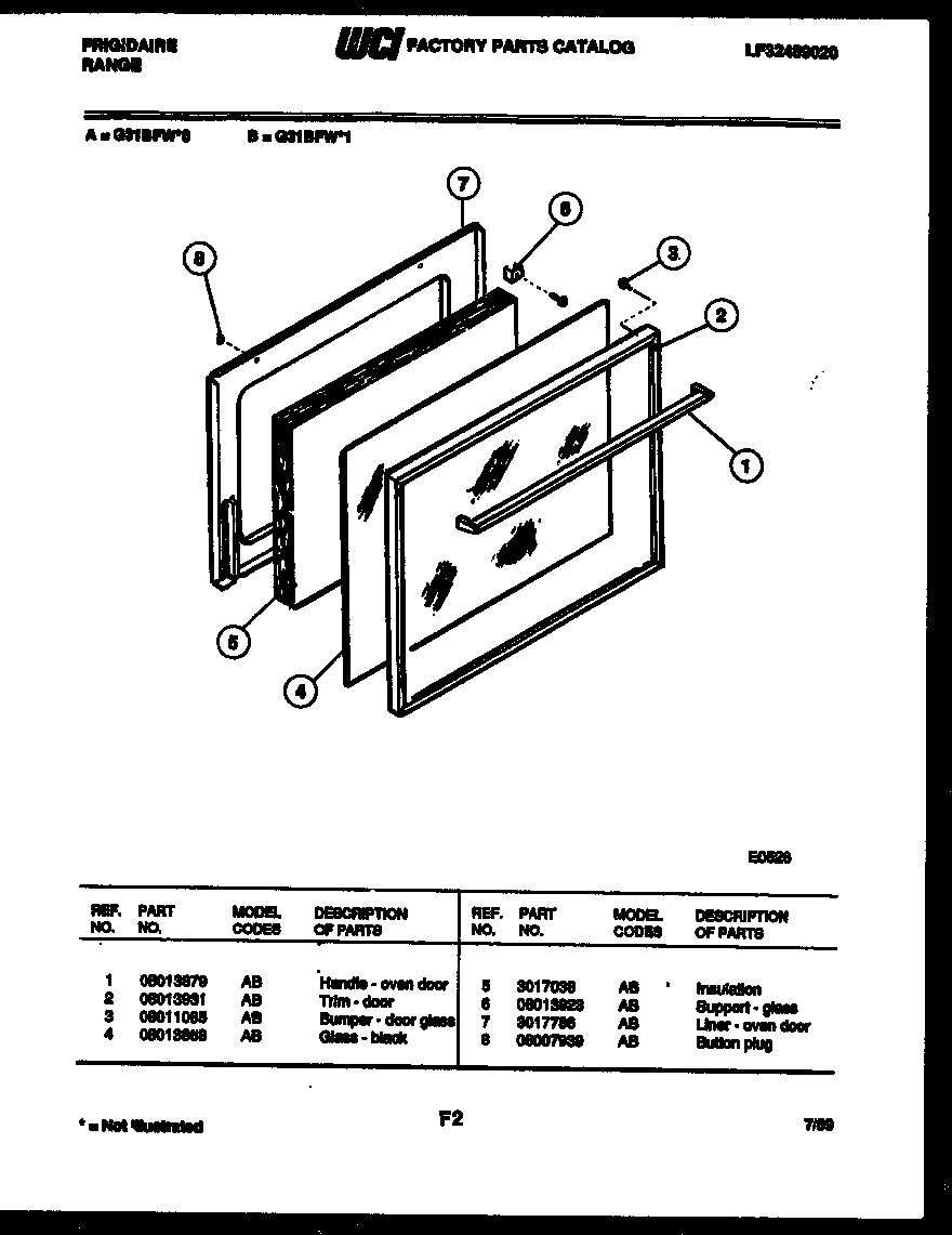 Frigidaire G31BFL0 door parts diagram