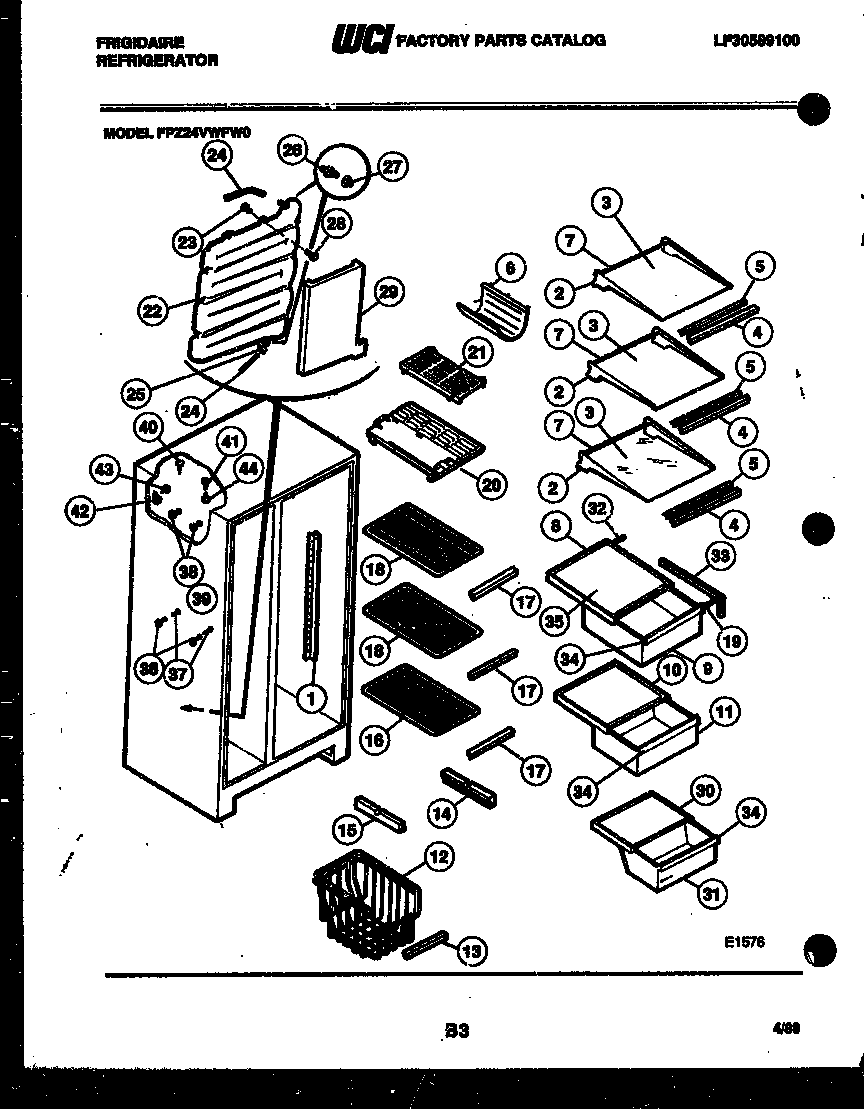 Frigidaire FPZ24VWFH0 shelves and supports diagram