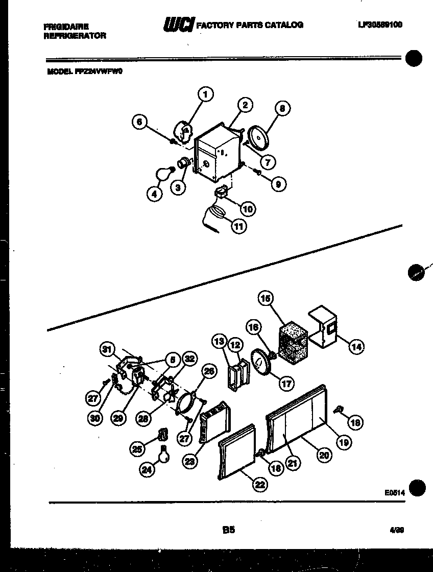 Frigidaire FPZ24VWFH0 refrigerator control assembly, damper control assembly and f diagram