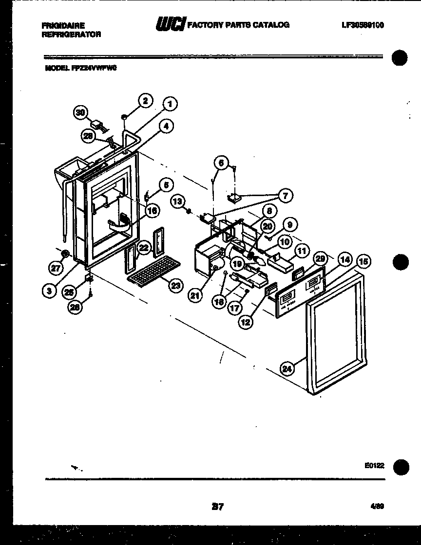 Frigidaire FPZ24VWFH0 ice door, dispenser and water tanks diagram