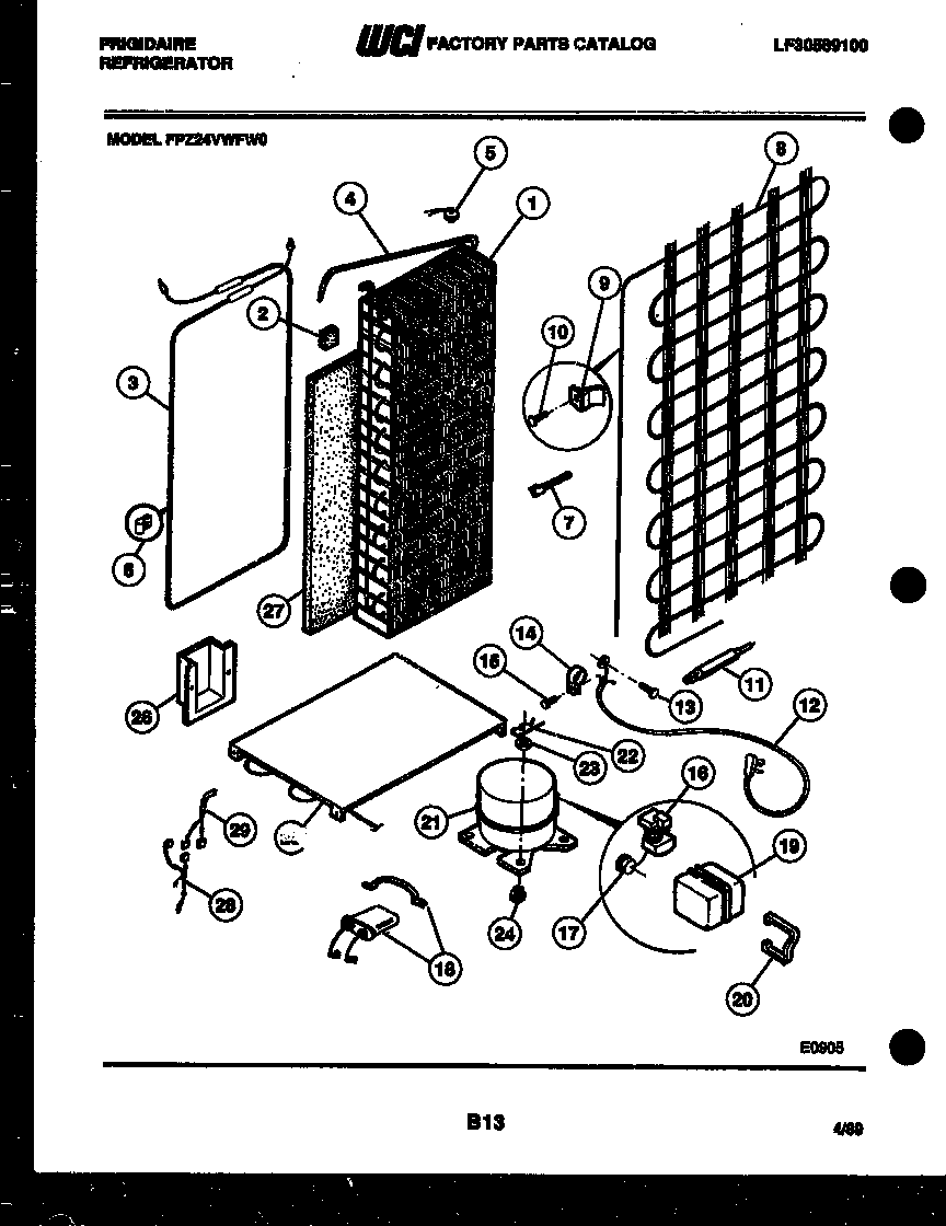 Frigidaire FPZ24VWFH0 system and automatic defrost parts diagram