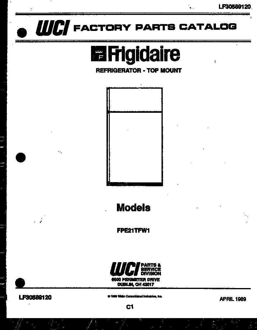 Frigidaire FPE21TFW1 cover page diagram
