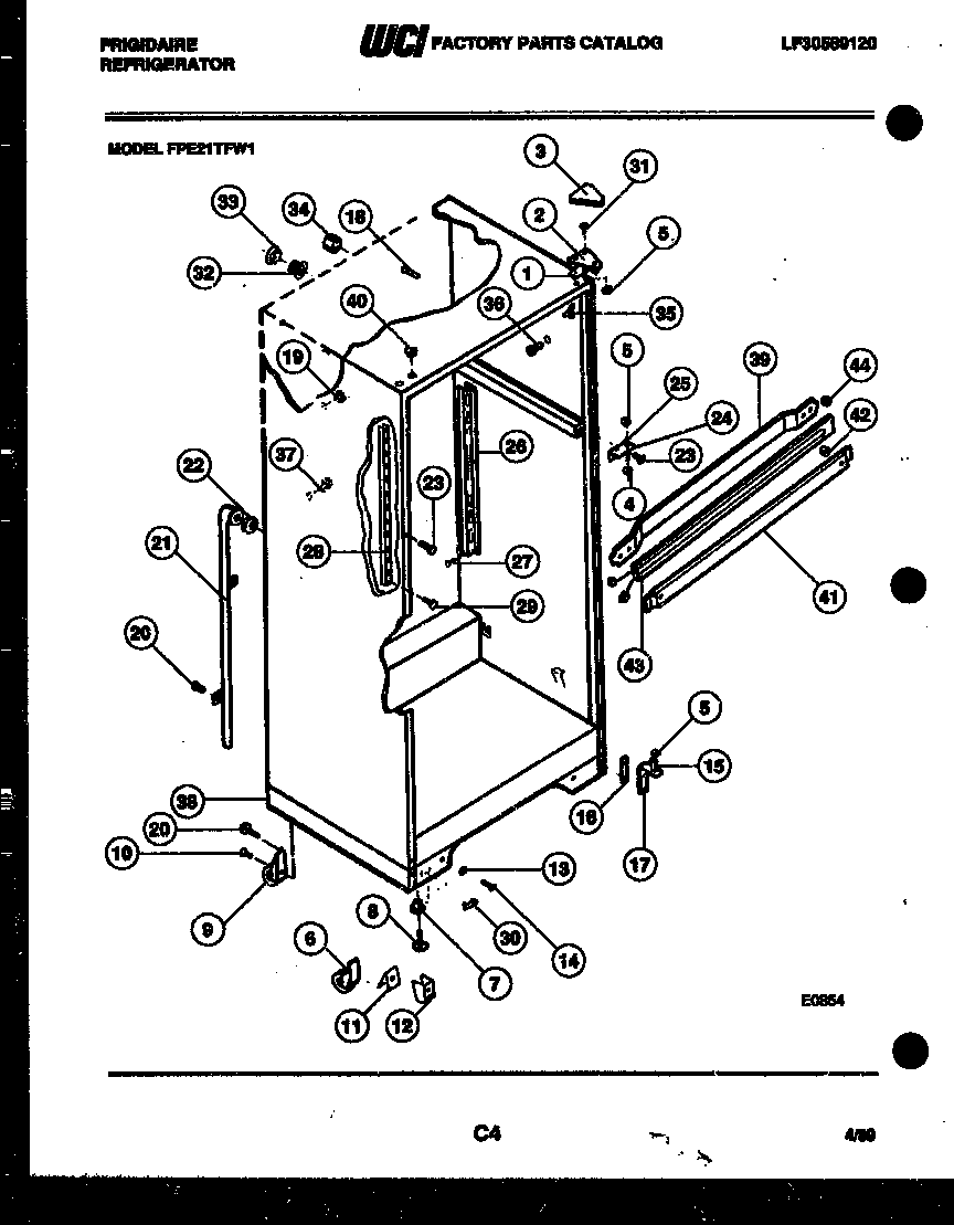 Frigidaire FPE21TFW1 cabinet parts diagram