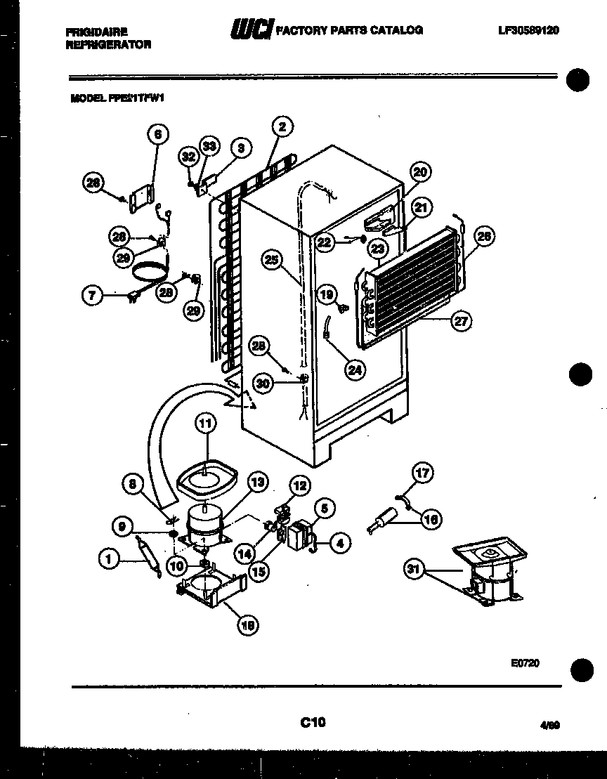 Frigidaire FPE21TFW1 system and automatic defrost parts diagram