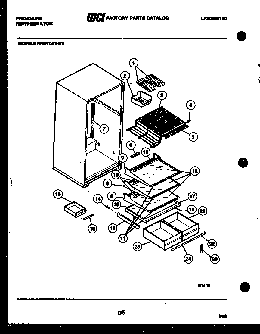 Frigidaire FPEA19TFH0 shelves and supports diagram