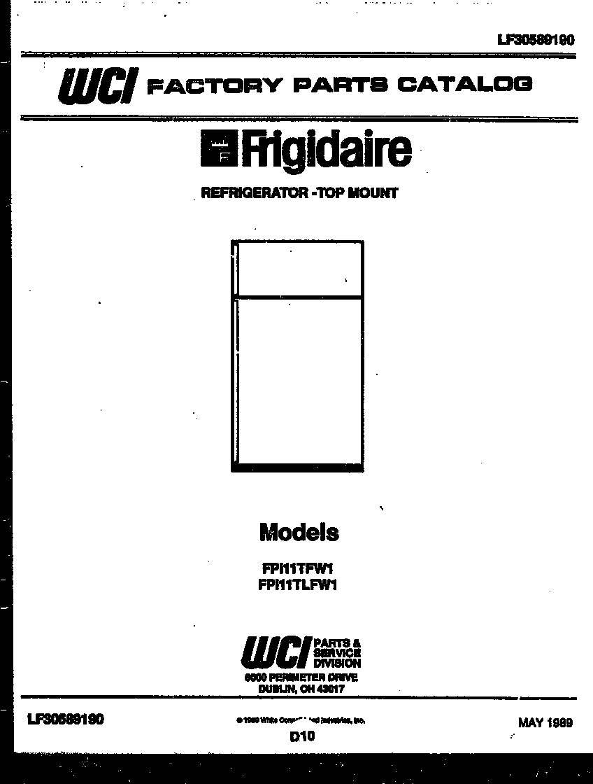 Frigidaire FPI11TFL1 cover page diagram