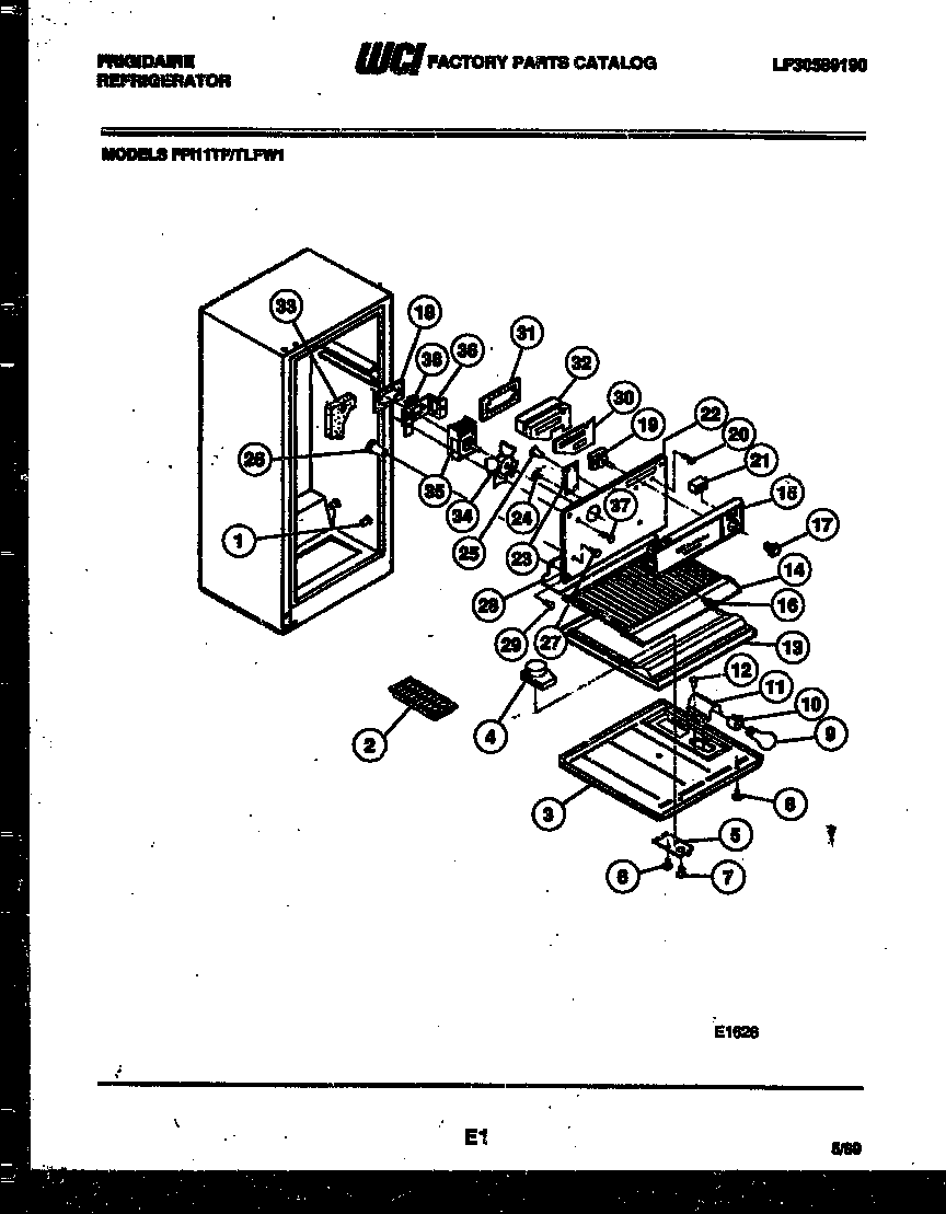 Frigidaire FPI11TFL1 shelves and supports diagram