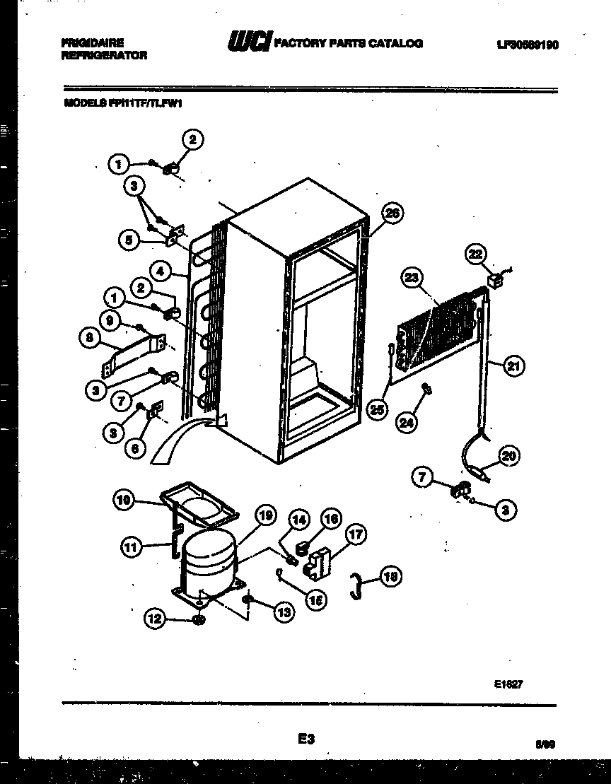Frigidaire FPI11TFL1 system and automatic defrost parts diagram