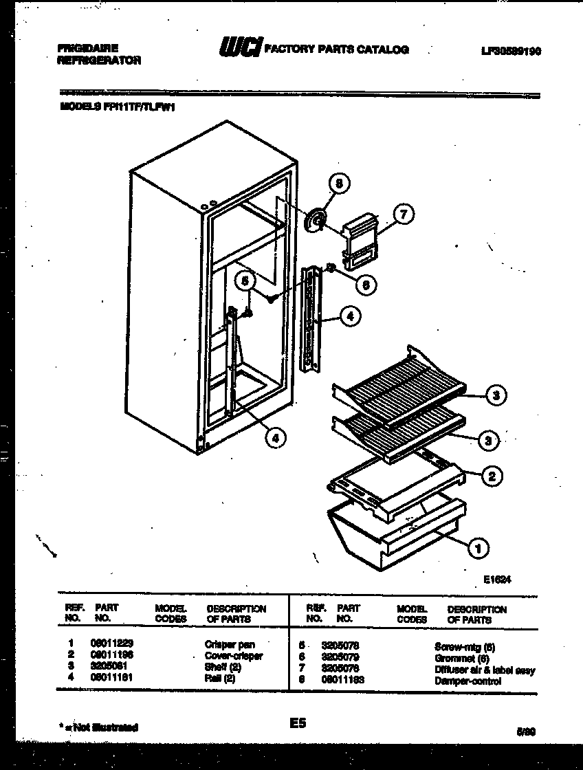 Frigidaire FPI11TFL1 shelves and supports diagram