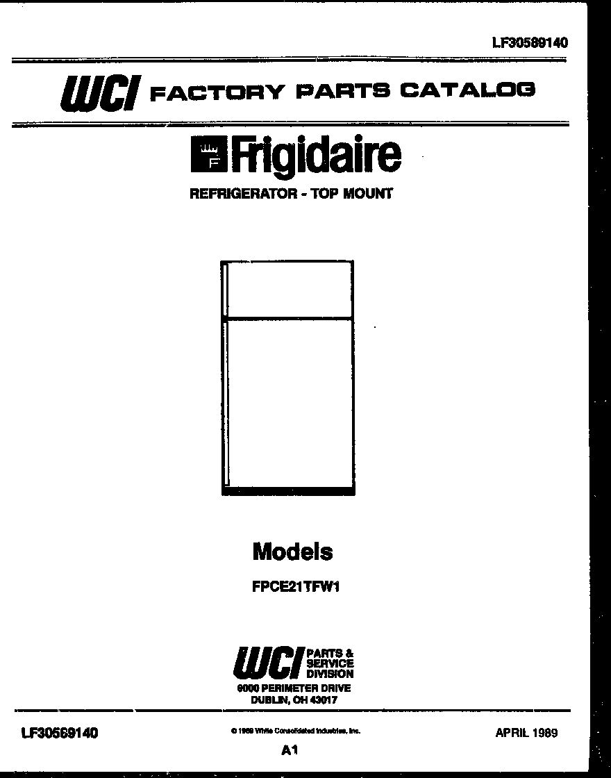 Frigidaire FPCE21TFA1 cover page diagram