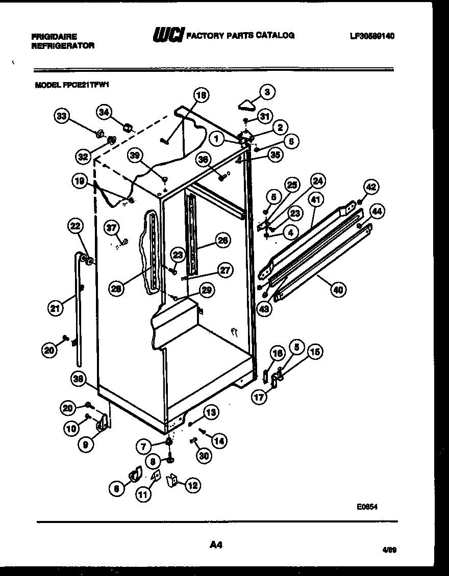Frigidaire FPCE21TFA1 cabinet parts diagram