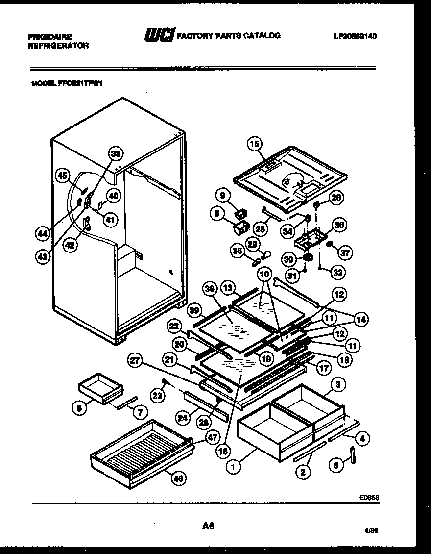 Frigidaire FPCE21TFA1 shelves and supports diagram