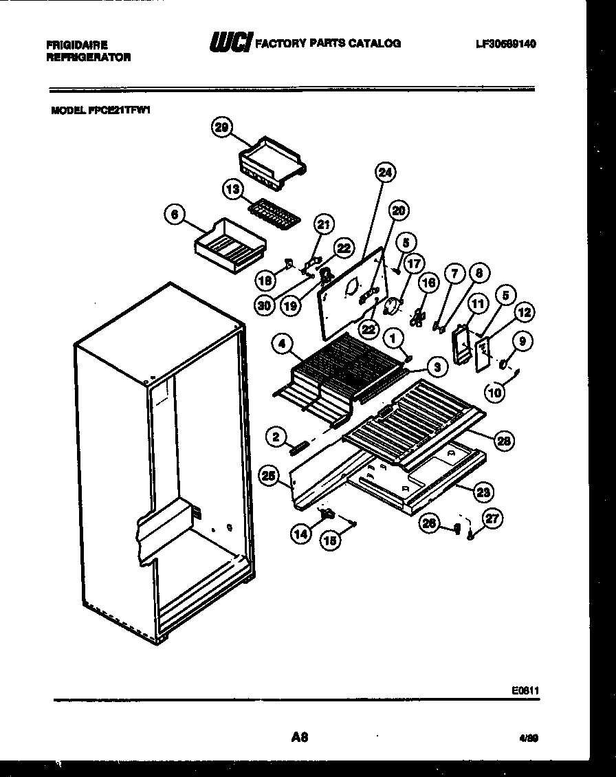 Frigidaire FPCE21TFA1 shelves and supports diagram