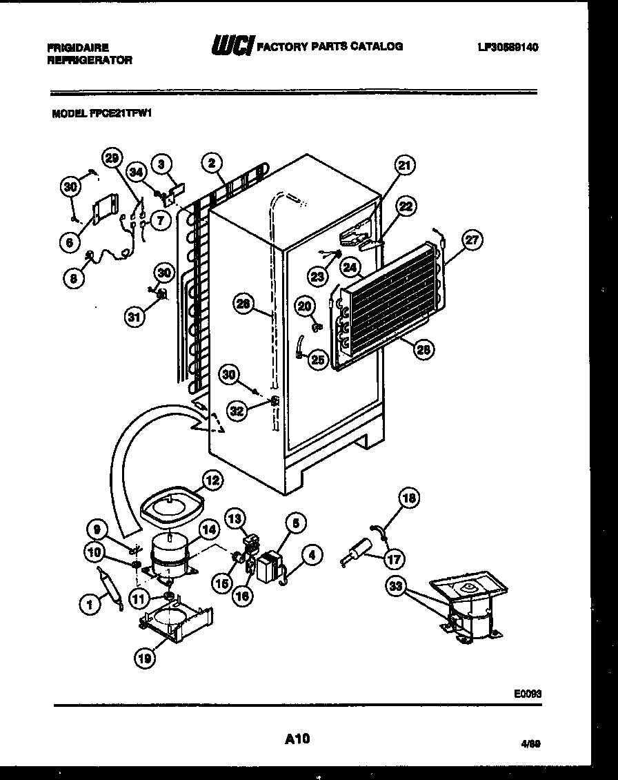 Frigidaire FPCE21TFA1 system and automatic defrost parts diagram