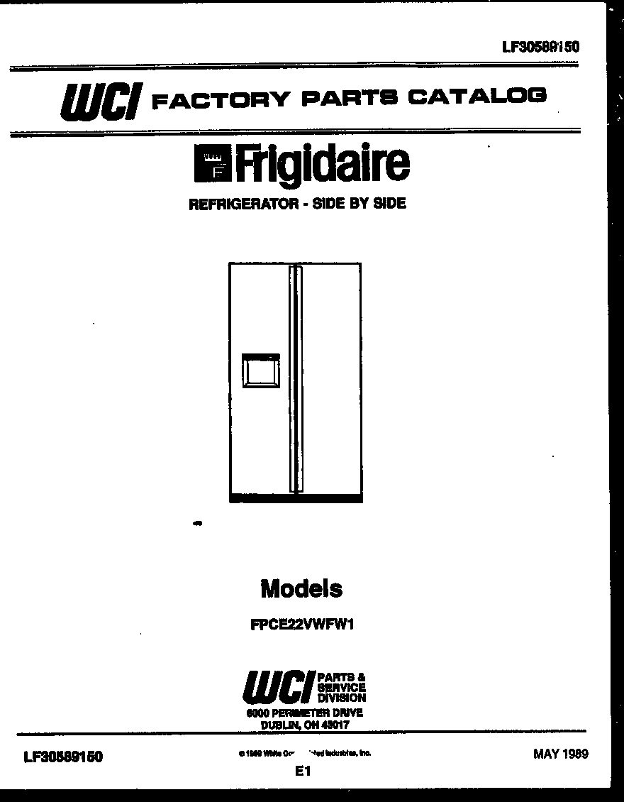 Frigidaire FPCE22VWFL1 front cover diagram