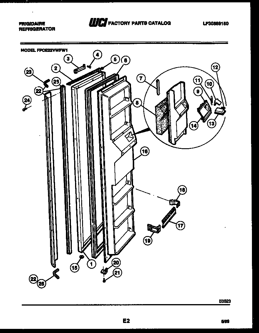 Frigidaire FPCE22VWFL1 freezer door parts diagram