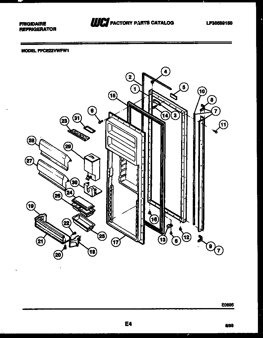Frigidaire FPCE22VWFL1 refrigerator door parts diagram