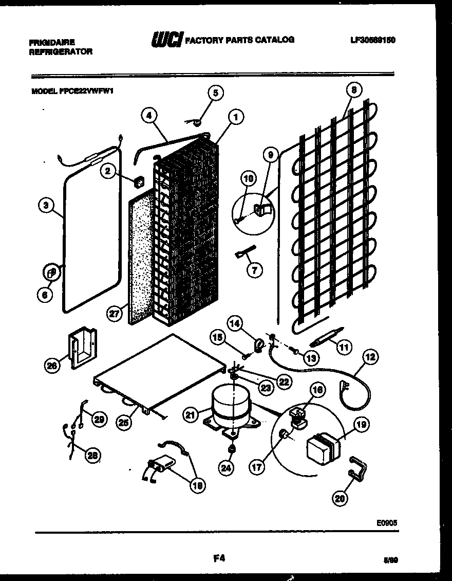 Frigidaire FPCE22VWFL1 system and automatic defrost parts diagram