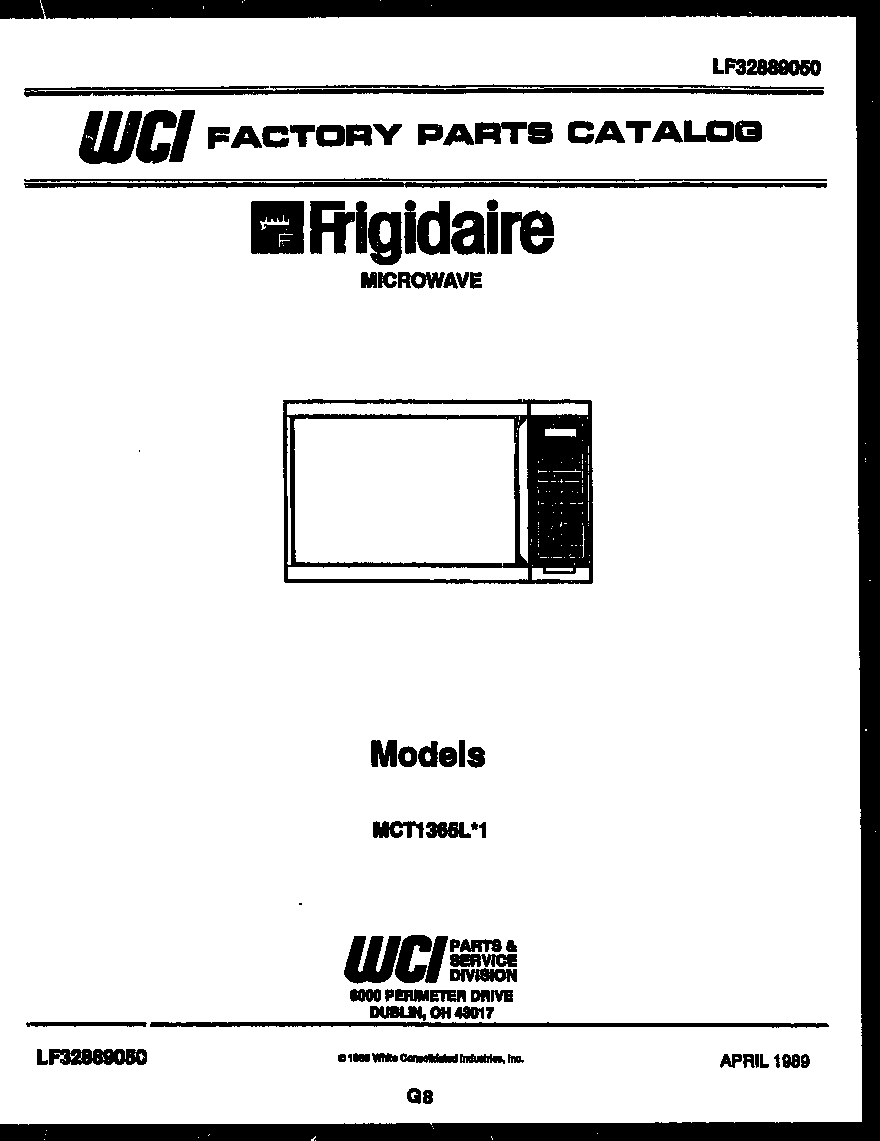 Frigidaire MCT1365L1 front cover diagram