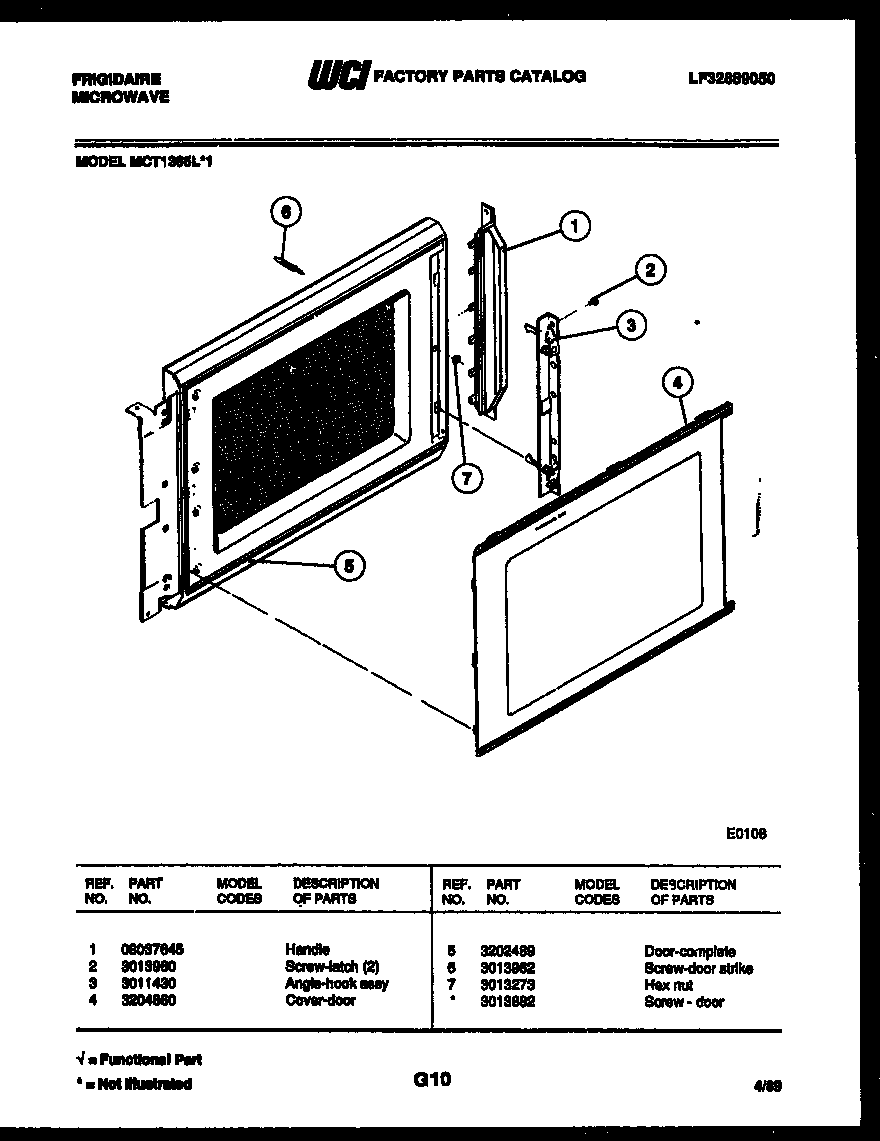 Frigidaire MCT1365L1 door parts diagram