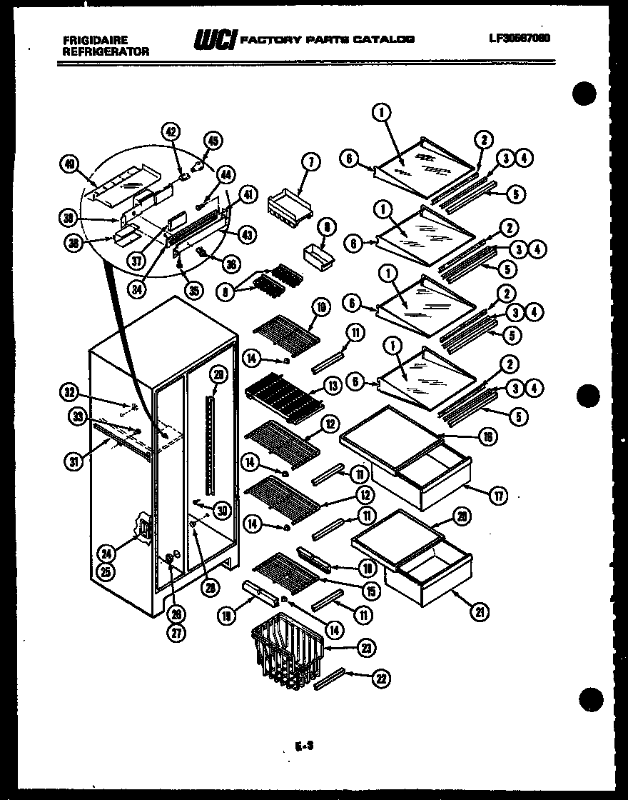 Frigidaire FPE19V3AH1 shelves and supports diagram