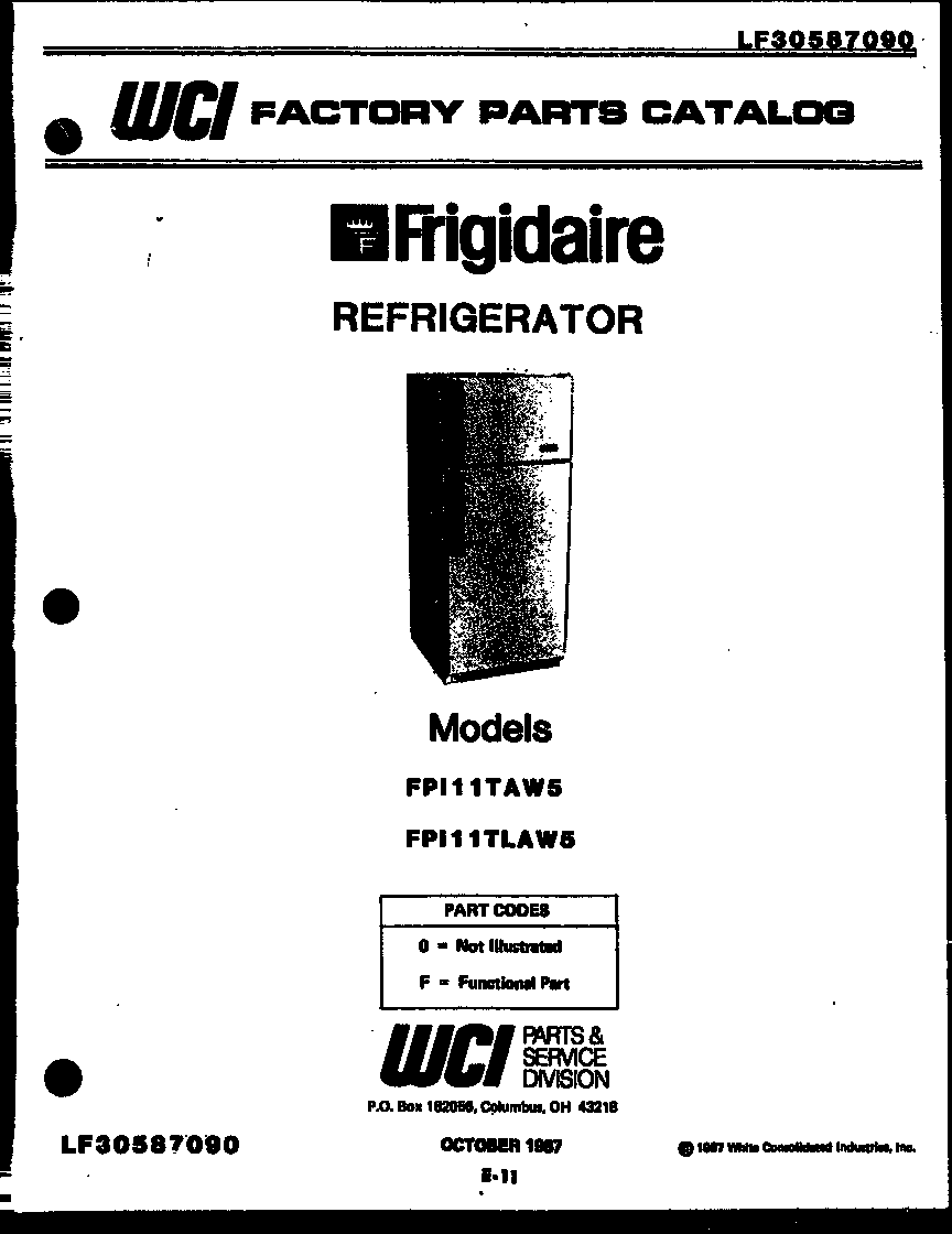 Frigidaire FPI11TLAW5 front cover diagram