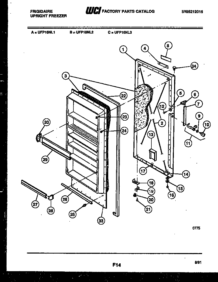 Frigidaire UFP16NL3 door parts diagram