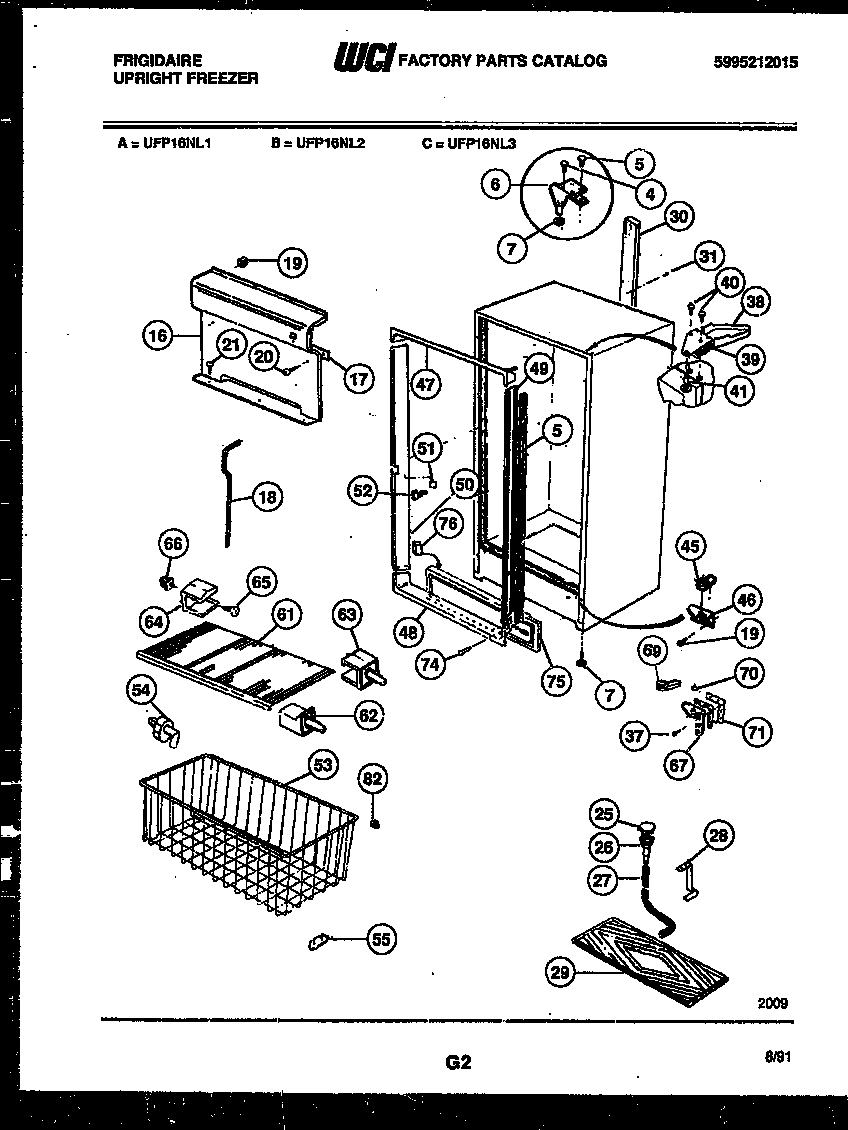 Frigidaire UFP16NL3 cabinet parts diagram