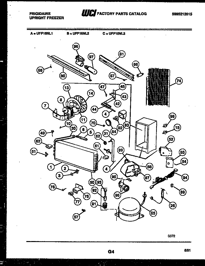 Frigidaire UFP16NL3 system and automatic defrost parts diagram
